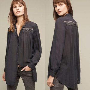 Anthropologie Floreat blue long gauze beaded shirt
